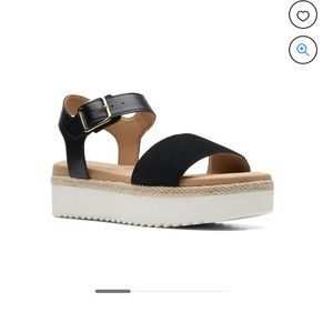 Clarks two strap black platform sandal